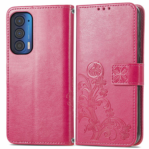 Funda de Cuero Cartera con Soporte Flores Carcasa para Motorola Moto Edge (2021) 5G Rojo