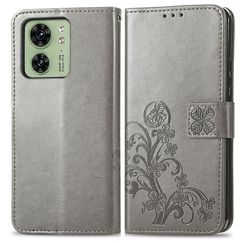 Funda de Cuero Cartera con Soporte Flores Carcasa para Motorola Moto Edge (2023) 5G Gris