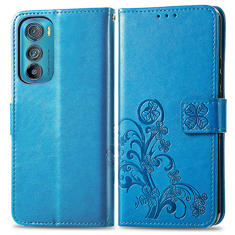 Funda de Cuero Cartera con Soporte Flores Carcasa para Motorola Moto Edge 30 5G Azul