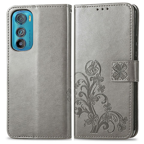 Funda de Cuero Cartera con Soporte Flores Carcasa para Motorola Moto Edge 30 5G Gris