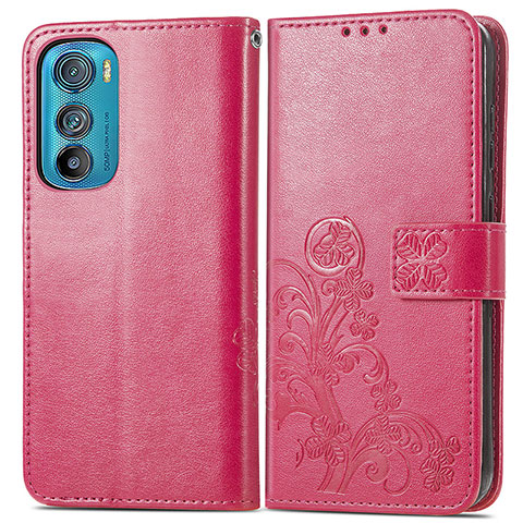 Funda de Cuero Cartera con Soporte Flores Carcasa para Motorola Moto Edge 30 5G Rojo