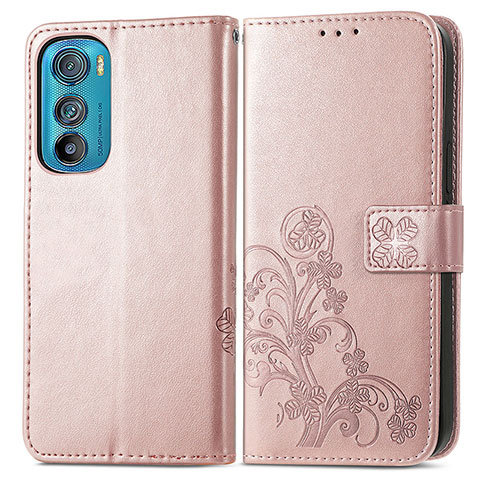 Funda de Cuero Cartera con Soporte Flores Carcasa para Motorola Moto Edge 30 5G Rosa