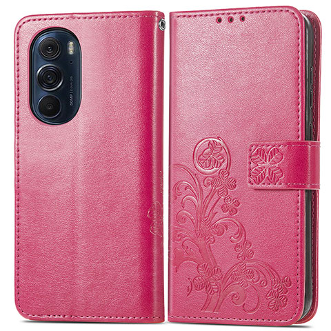 Funda de Cuero Cartera con Soporte Flores Carcasa para Motorola Moto Edge 30 Pro 5G Rojo