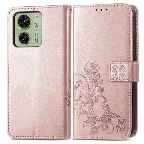 Funda de Cuero Cartera con Soporte Flores Carcasa para Motorola Moto Edge 40 5G Oro Rosa