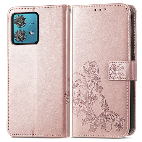 Funda de Cuero Cartera con Soporte Flores Carcasa para Motorola Moto Edge 40 Neo 5G Oro Rosa