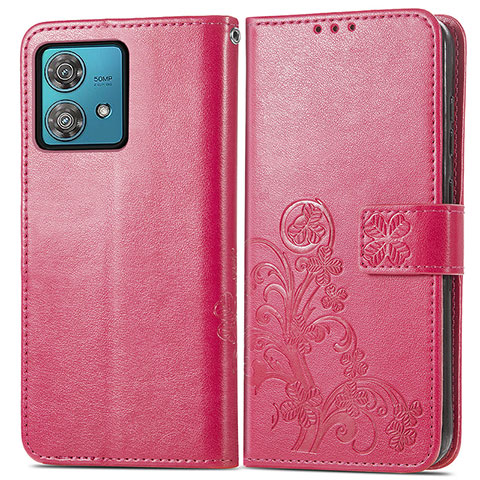 Funda de Cuero Cartera con Soporte Flores Carcasa para Motorola Moto Edge 40 Neo 5G Rosa Roja