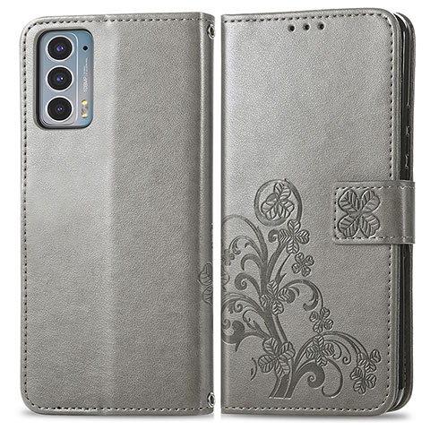 Funda de Cuero Cartera con Soporte Flores Carcasa para Motorola Moto Edge Lite 5G Gris