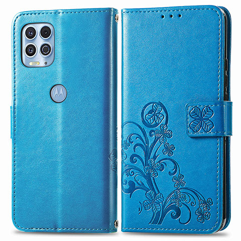 Funda de Cuero Cartera con Soporte Flores Carcasa para Motorola Moto Edge S 5G Azul