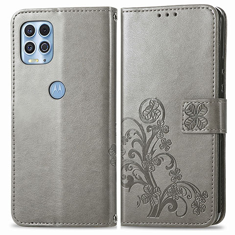 Funda de Cuero Cartera con Soporte Flores Carcasa para Motorola Moto Edge S 5G Gris