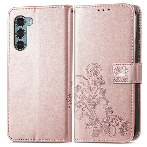 Funda de Cuero Cartera con Soporte Flores Carcasa para Motorola Moto Edge S30 5G Rosa