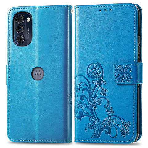 Funda de Cuero Cartera con Soporte Flores Carcasa para Motorola Moto G 5G (2022) Azul