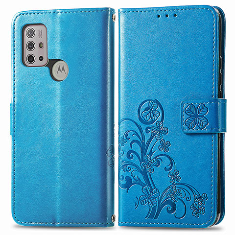 Funda de Cuero Cartera con Soporte Flores Carcasa para Motorola Moto G10 Azul