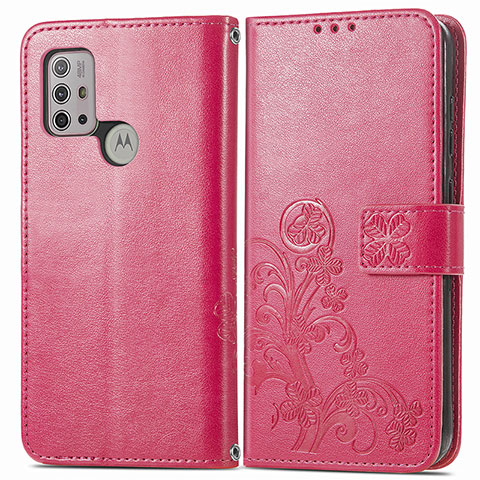 Funda de Cuero Cartera con Soporte Flores Carcasa para Motorola Moto G10 Power Rojo