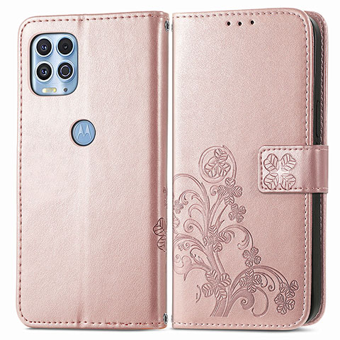 Funda de Cuero Cartera con Soporte Flores Carcasa para Motorola Moto G100 5G Rosa