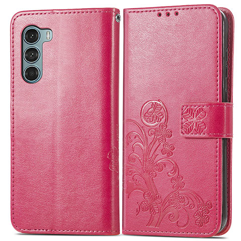 Funda de Cuero Cartera con Soporte Flores Carcasa para Motorola Moto G200 5G Rojo