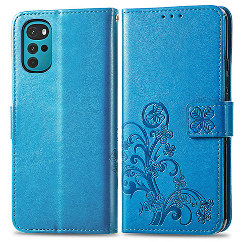 Funda de Cuero Cartera con Soporte Flores Carcasa para Motorola Moto G22 Azul