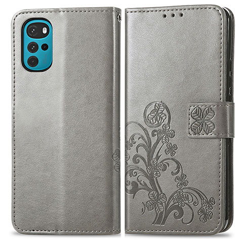 Funda de Cuero Cartera con Soporte Flores Carcasa para Motorola Moto G22 Gris