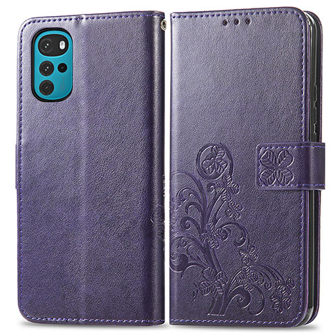 Funda de Cuero Cartera con Soporte Flores Carcasa para Motorola Moto G22 Morado