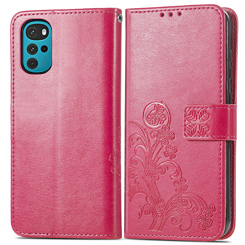 Funda de Cuero Cartera con Soporte Flores Carcasa para Motorola Moto G22 Rojo