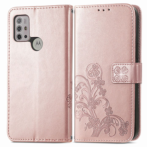 Funda de Cuero Cartera con Soporte Flores Carcasa para Motorola Moto G30 Rosa