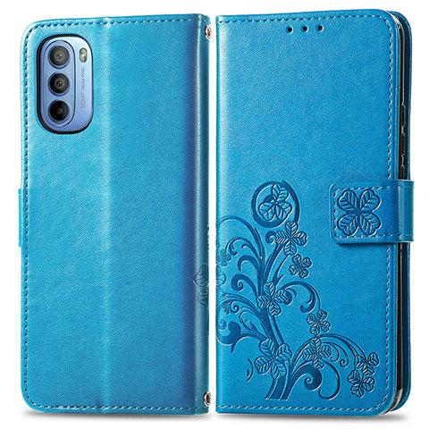 Funda de Cuero Cartera con Soporte Flores Carcasa para Motorola Moto G31 Azul