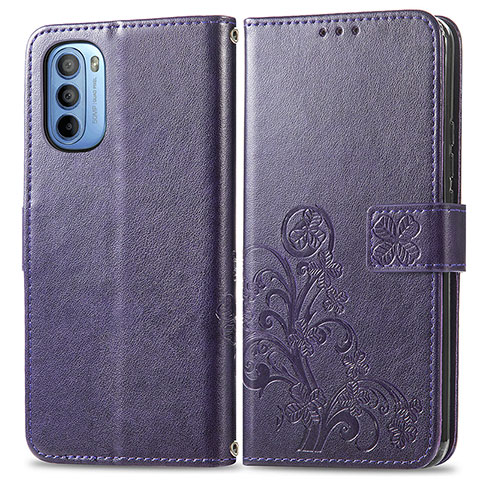 Funda de Cuero Cartera con Soporte Flores Carcasa para Motorola Moto G31 Morado