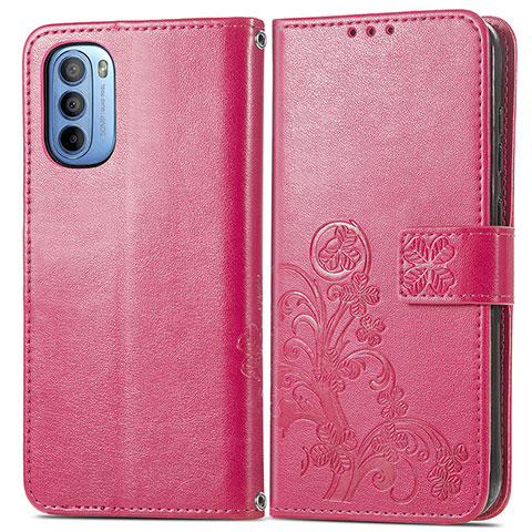 Funda de Cuero Cartera con Soporte Flores Carcasa para Motorola Moto G31 Rojo