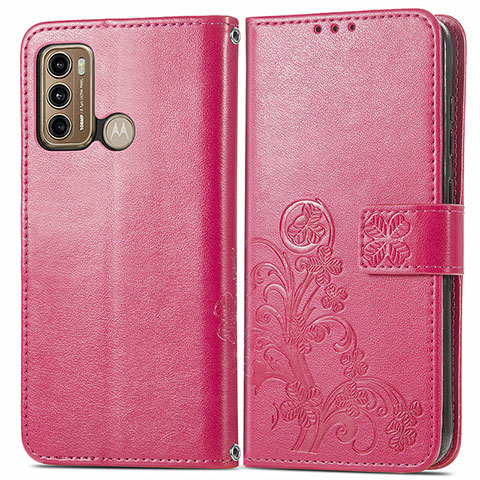 Funda de Cuero Cartera con Soporte Flores Carcasa para Motorola Moto G40 Fusion Rojo