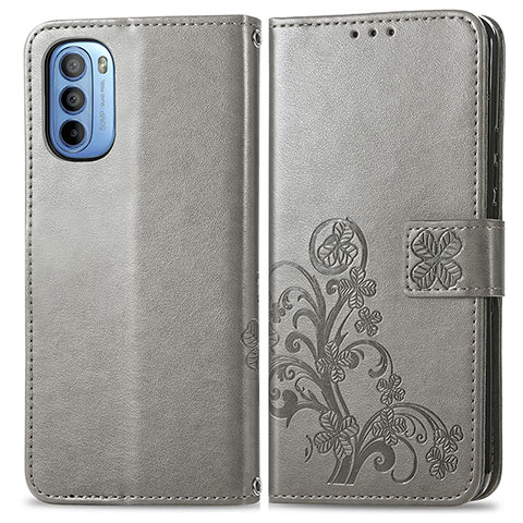 Funda de Cuero Cartera con Soporte Flores Carcasa para Motorola Moto G41 Gris