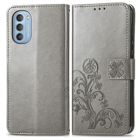 Funda de Cuero Cartera con Soporte Flores Carcasa para Motorola Moto G51 5G Gris