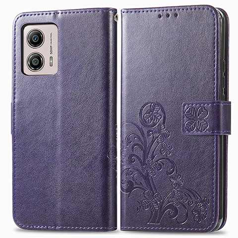 Funda de Cuero Cartera con Soporte Flores Carcasa para Motorola Moto G53 5G Morado