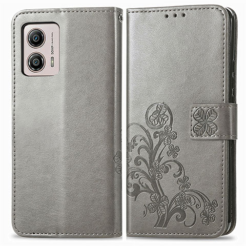 Funda de Cuero Cartera con Soporte Flores Carcasa para Motorola Moto G53j 5G Gris