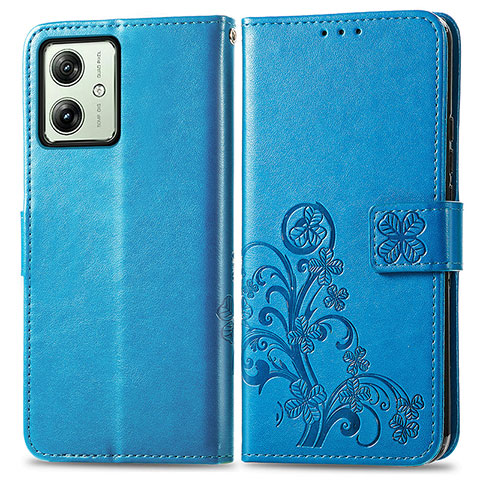 Funda de Cuero Cartera con Soporte Flores Carcasa para Motorola Moto G54 5G Azul