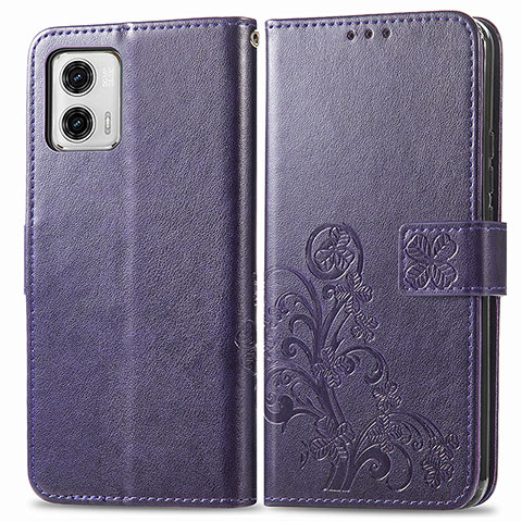 Funda de Cuero Cartera con Soporte Flores Carcasa para Motorola Moto G73 5G Morado