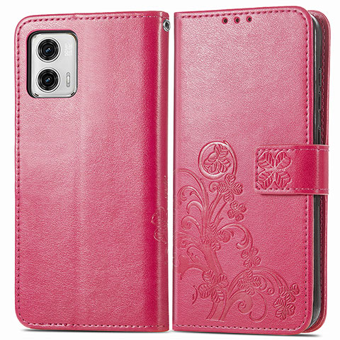 Funda de Cuero Cartera con Soporte Flores Carcasa para Motorola Moto G73 5G Rosa Roja