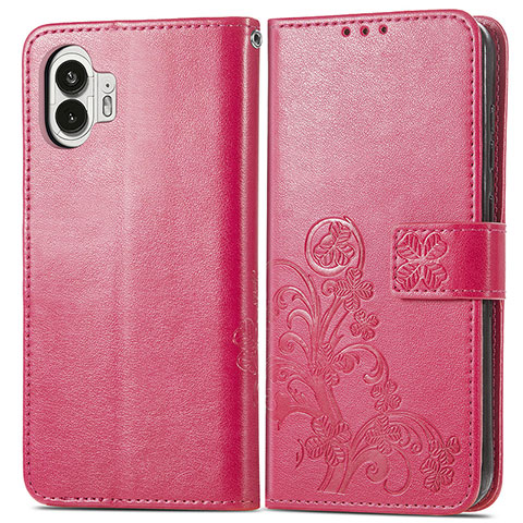 Funda de Cuero Cartera con Soporte Flores Carcasa para Nothing Phone 2 Rosa Roja