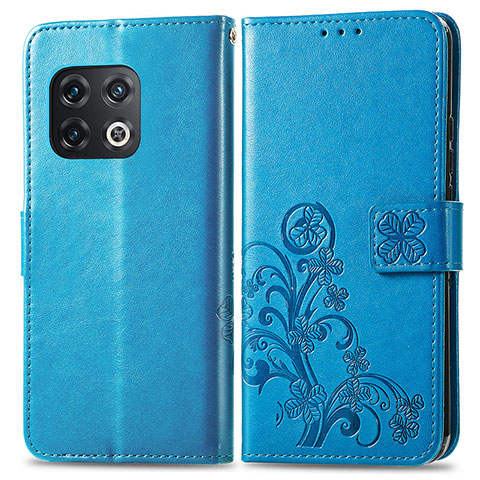 Funda de Cuero Cartera con Soporte Flores Carcasa para OnePlus 10 Pro 5G Azul