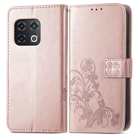 Funda de Cuero Cartera con Soporte Flores Carcasa para OnePlus 10 Pro 5G Oro Rosa