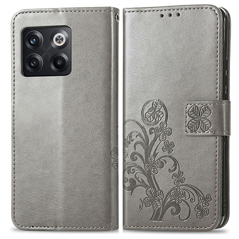 Funda de Cuero Cartera con Soporte Flores Carcasa para OnePlus 10T 5G Gris