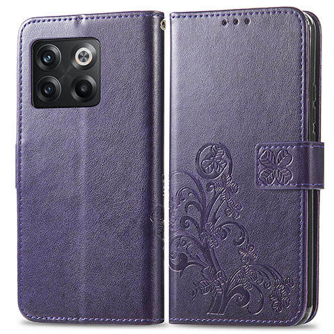 Funda de Cuero Cartera con Soporte Flores Carcasa para OnePlus 10T 5G Morado