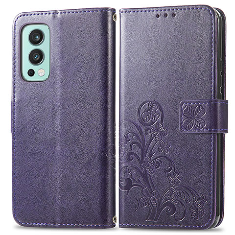 Funda de Cuero Cartera con Soporte Flores Carcasa para OnePlus Nord 2 5G Morado