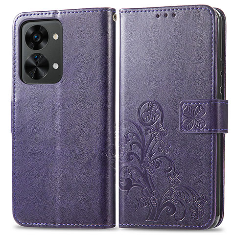 Funda de Cuero Cartera con Soporte Flores Carcasa para OnePlus Nord 2T 5G Morado