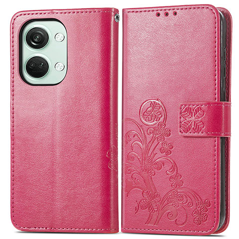 Funda de Cuero Cartera con Soporte Flores Carcasa para OnePlus Nord 3 5G Rosa Roja