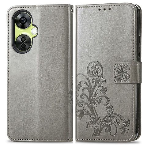 Funda de Cuero Cartera con Soporte Flores Carcasa para OnePlus Nord CE 3 5G Gris