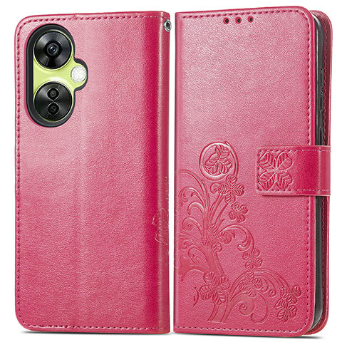 Funda de Cuero Cartera con Soporte Flores Carcasa para OnePlus Nord CE 3 5G Rosa Roja