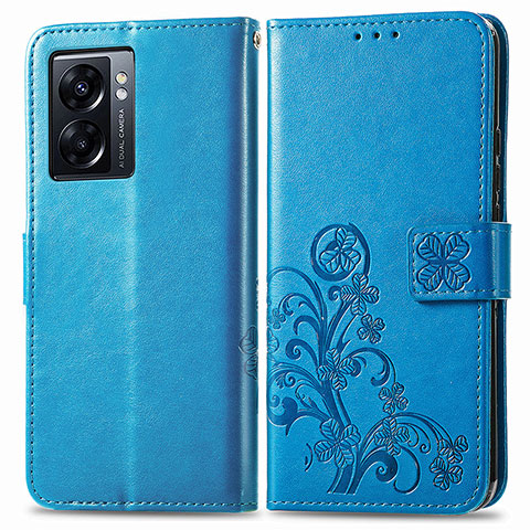 Funda de Cuero Cartera con Soporte Flores Carcasa para OnePlus Nord N300 5G Azul