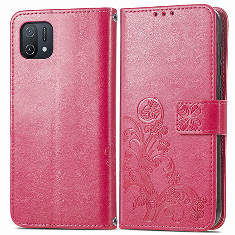 Funda de Cuero Cartera con Soporte Flores Carcasa para Oppo A16e Rojo