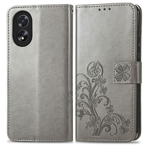 Funda de Cuero Cartera con Soporte Flores Carcasa para Oppo A38 Gris