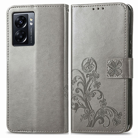 Funda de Cuero Cartera con Soporte Flores Carcasa para Oppo A57 5G Gris