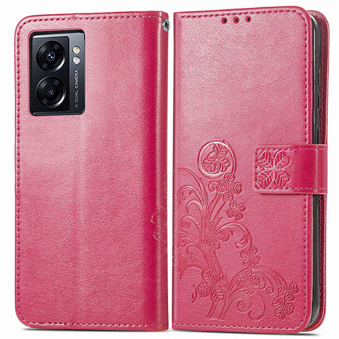 Funda de Cuero Cartera con Soporte Flores Carcasa para Oppo A57 5G Rojo